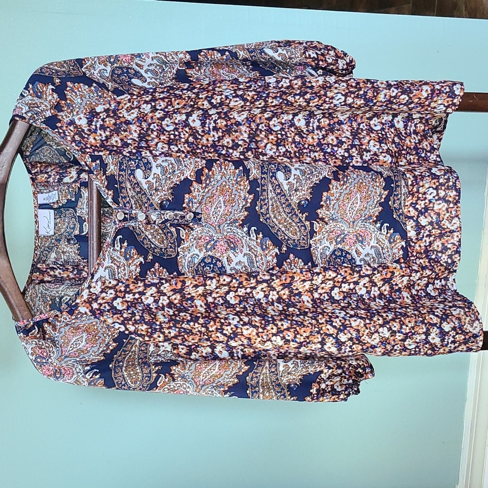 Kim Rogers XL boho flowy 3/4 sleeve blouse